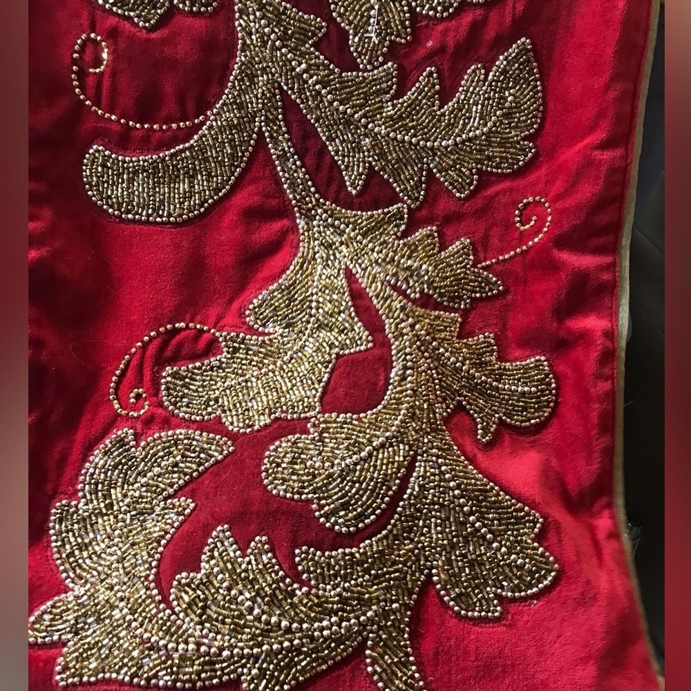 Grammercy Studios Red with Heavy Gold Beading Table Runner - Picture 5 of 15